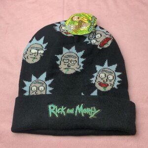 Rick And Morty Black Unisex Allover Print Knit Embroidered Logo Beanie One Size
